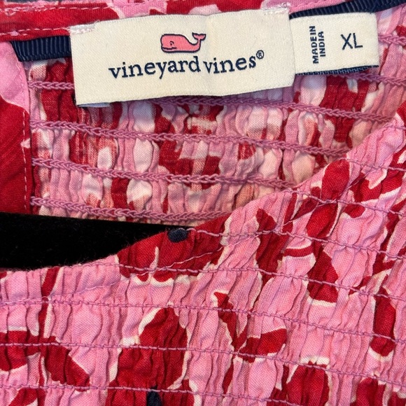 VINEYARD VINES Rock Rose Smocked Waist Midi Dress Pink Red Size XL Perfect! - Picture 7 of 7
